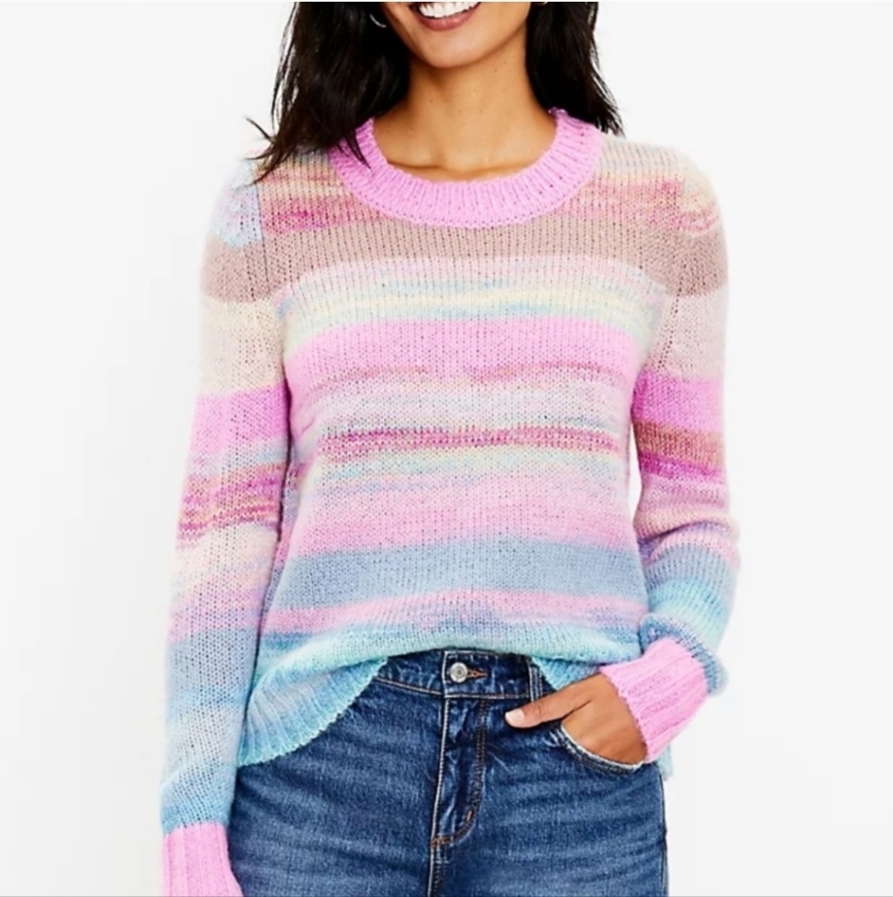 LOFT Spacedye Striped Multicolor Crewneck Sweater Size Small